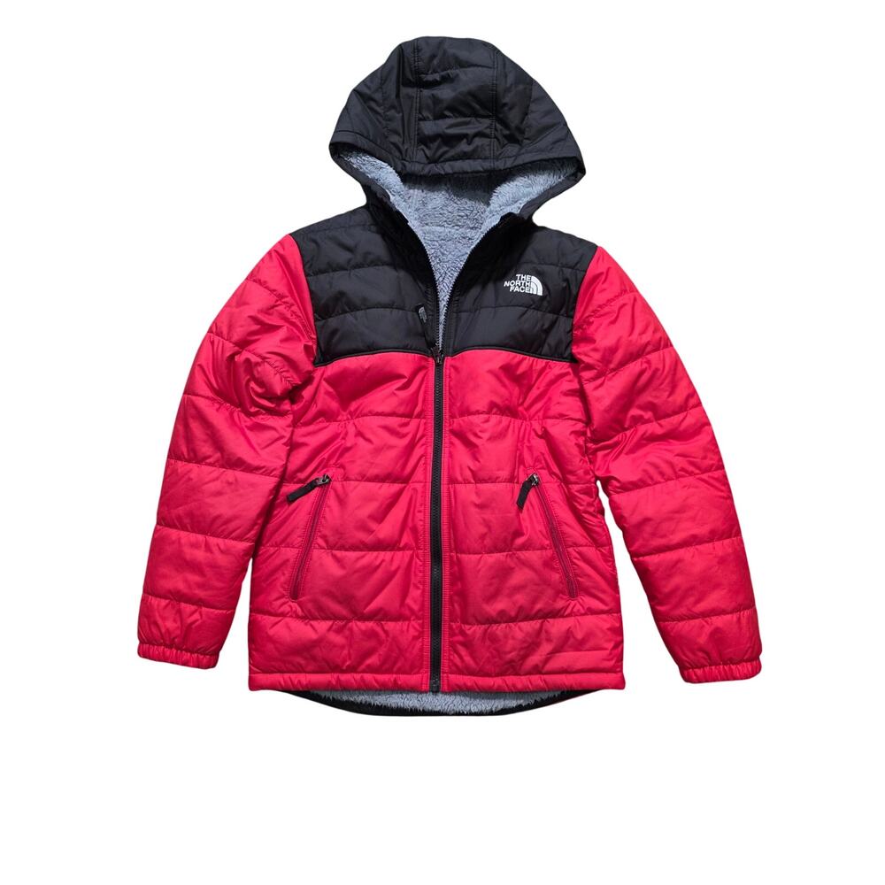 The North Face Kids Reversible Fleece Zip Up Puffer Jacket Red Gray Size M 10-12